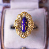 Anello antico francese in oro 18K con smalti blu, anni '40 - Antichità Galliera