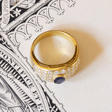 Vintage 18K gold ring with sapphire (approx.1ct) and diamonds (approx.1.50ctw), 1960s / 1970s