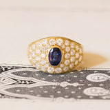 Vintage 18K gold ring with sapphire (approx.1ct) and diamonds (approx.1.50ctw), 1960s / 1970s