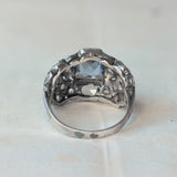 Anello antico in oro bianco 18K con spinello e diamanti, anni '20