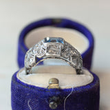 Anello antico in oro bianco 18K con spinello e diamanti, anni '20