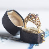Vintage 14K gold ring with diamond, sapphires and rubies, 1970s
