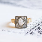 Anello antico in oro 18K e argento con diamanti di taglio rosetta, primi del '900