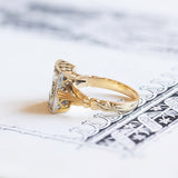 Anello antico in oro 18K e argento con diamanti di taglio rosetta, primi del '900