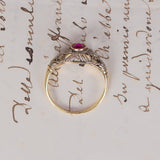 Anello Art Nouveau in oro 18K e argento, con rubino e rosette di diamante, anni '20 - Antichità Galliera