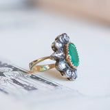 Anello antico in oro 18K e argento con smeraldo (5ct ca.) e diamanti (2ct ca.), primi del '900