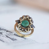Anello antico in oro 18K e argento con smeraldo (5ct ca.) e diamanti (2ct ca.), primi del '900
