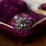 Anello antico in oro 14K con rubini e zircone centrale, primi del '900 - Antichità Galliera