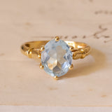 Anello vintage in oro 18K con topazio azzurro, anni '40
