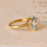 Anello vintage in oro 18K con topazio azzurro, anni '40