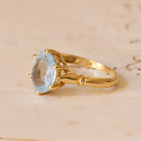 Anello vintage in oro 18K con topazio azzurro, anni '40