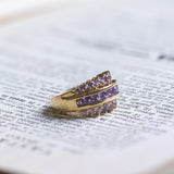 Anello vintage in oro 14K con ametiste, anni '60/'70