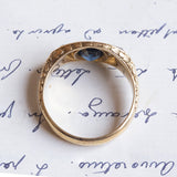 Anello da uomo antico in oro 18K con zaffiro e diamanti, primi del '900