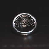 Anello in oro bianco 14K con pavé di diamanti di taglio brillante, anni '80