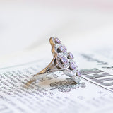 14K white gold ring with diamonds and pink sapphires, 1980s