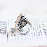 14K white gold ring with diamonds and pink sapphires, 1980s