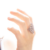 14K white gold ring with diamonds and pink sapphires, 1980s