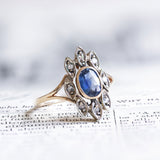 Anello antico in oro 12K e argento con zaffiro e diamanti, primi del '900