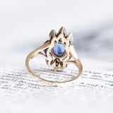 Anello antico in oro 12K e argento con zaffiro e diamanti, primi del '900