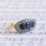 Bague vintage en or 18 carats et argent avec saphirs et diamants, années 1950