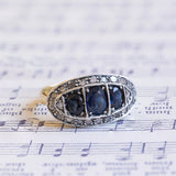 Bague vintage en or 18 carats et argent avec saphirs et diamants, années 1950
