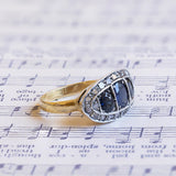 Bague vintage en or 18 carats et argent avec saphirs et diamants, années 1950