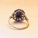 Bague ancienne en or 14 carats avec saphir central et diamants, début des années 1900