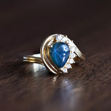 Bague vintage en or 14 carats avec saphir étoilé et diamants, 1960
