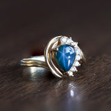 Bague vintage en or 14 carats avec saphir étoilé et diamants, 1960