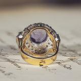 Anello vintage in oro 18K con ametista e diamanti, anni '50