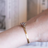 Bracciale morbido vintage in oro 14K con diamanti e rubini, anni '60