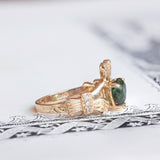 Bague claddagh vintage en or 14 carats avec diamants et pierre verte, années 60/70