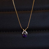 Collana vintage in oro 14K con ametista e diamanti, anni '70