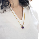 Collana vintage in oro 14K con ametista e diamanti, anni '70