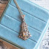 Collier Art Déco in oro 14K con diamanti di taglio rosetta, anni '30