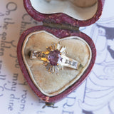 Bague vintage en or 14 carats avec rubis central et diamants, 1960