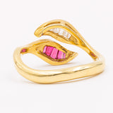 Anello vintage in oro giallo 18k con diamanti e rubini, anni '70