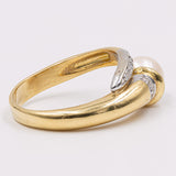 Anello vintage in oro giallo 18k con perla e diamanti, anni '70
