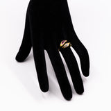 Anello vintage in oro giallo 18k con diamanti e rubini, anni '70