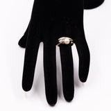 Anello vintage in oro giallo 18k con perla e diamanti, anni '70