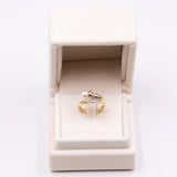 Anello vintage in oro giallo 18k con perla e diamanti, anni '70