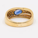 Anello vintage in oro giallo 18k con zaffiro (1ct) e diamanti (0.18ct), anni '60/'70