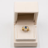 Anello vintage in oro giallo 18k con zaffiro (1ct) e diamanti (0.18ct), anni '60/'70