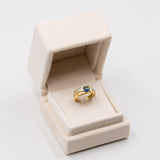 Anello vintage in oro giallo 18k con zaffiro (1ct) e diamanti (0.18ct), anni '60/'70