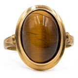 Anello vintage in oro giallo 18k con occhio di tigre, anni '70