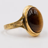Anello vintage in oro giallo 18k con occhio di tigre, anni '70