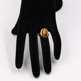 Anello vintage in oro giallo 18k con occhio di tigre, anni '70