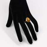 Anello vintage in oro giallo 18k con occhio di tigre, anni '70