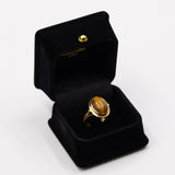 Anello vintage in oro giallo 18k con occhio di tigre, anni '70