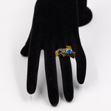 Anello vintage in oro giallo 18k con smalti colorati, anni '70